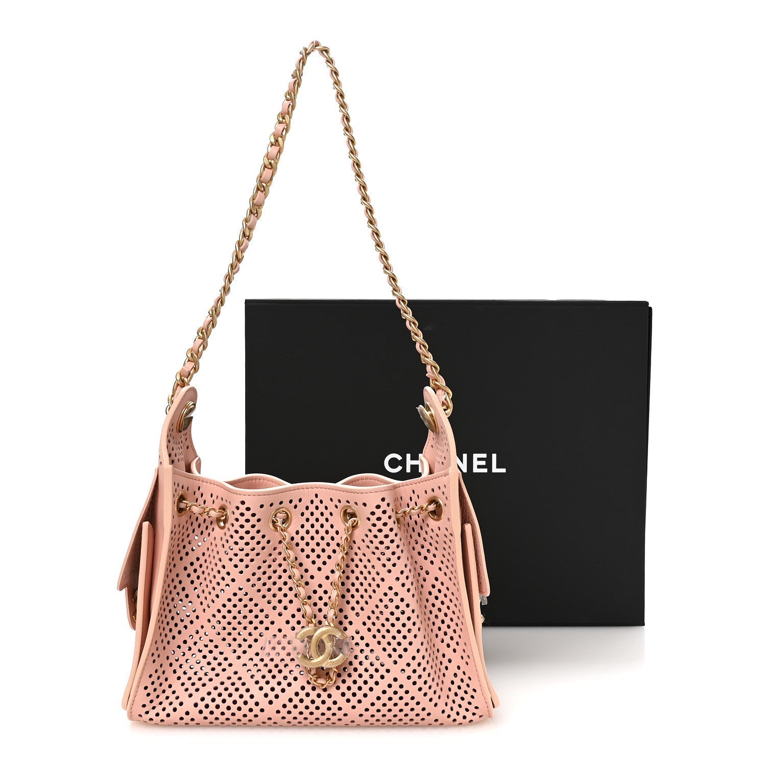 Perforated Calfskin Quilted Mini CHNL 25 Handbag Light Pink