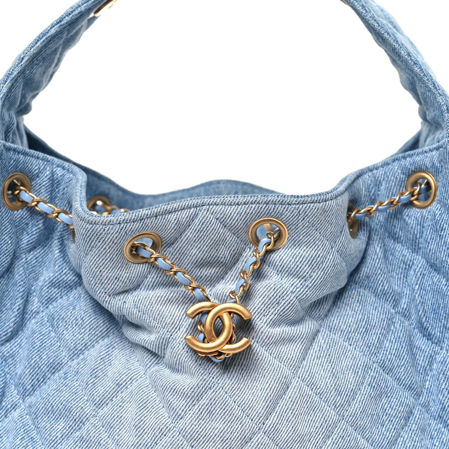 Washed Denim Quilted Small CHNL 25 Handbag Blue