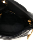 Lambskin Quilted Small Loulou Puffer Monogram Chain Satchel Black