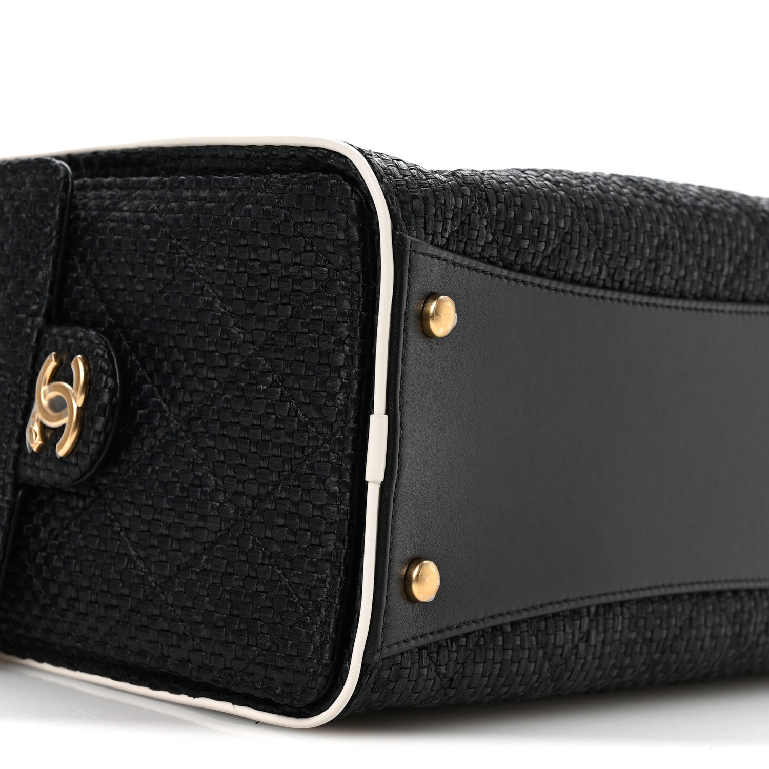 Braided Raffia Calfskin Small CHNL 25 Handbag Black White