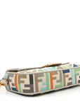 Canvas Vitello Seta FF Multicolor Embroidered Baguette Grezzo Multicolor Latte