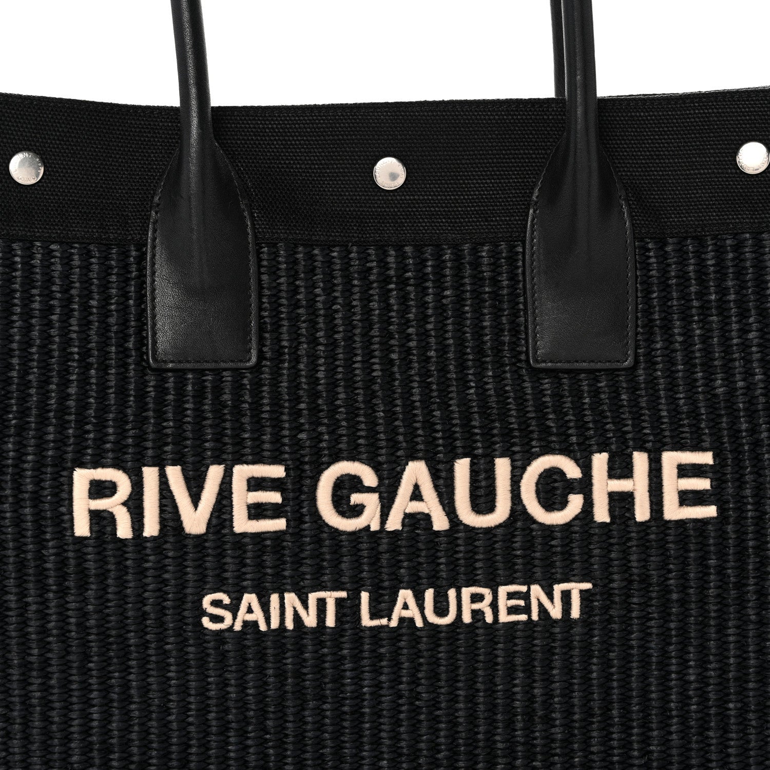 Raffia Linen Calfskin Small Rive Gauche Tote Black