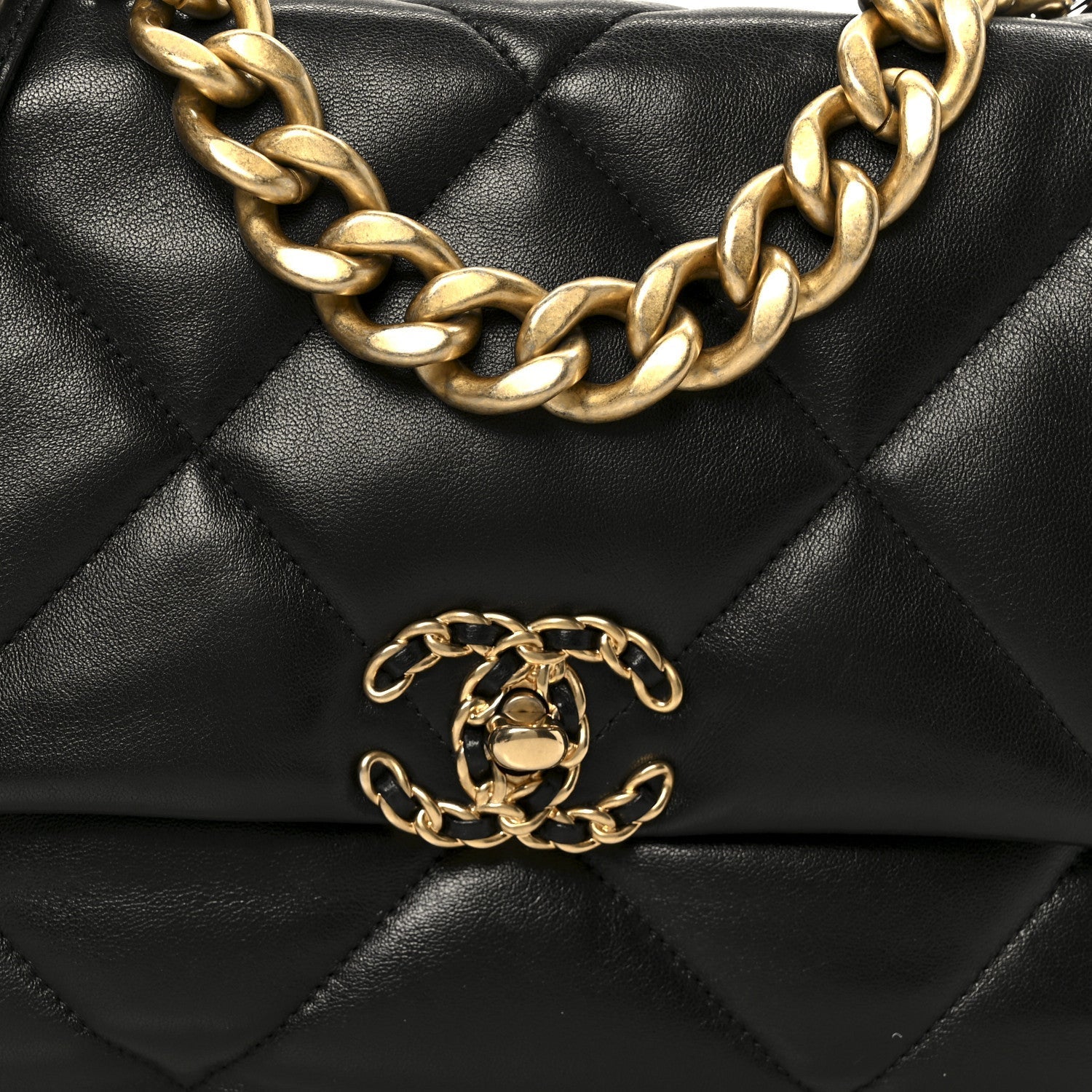 Lambskin Quilted Large CHNL 19 Flap Black