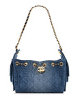 Washed Denim Quilted Mini CHNL 25 Handbag Blue