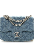 Denim Quilted Camellia Sweetheart Mini Rectangular Flap Blue