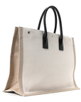 Linen Calfskin Small Rive Gauche Tote Greggio Natural