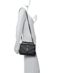 Sheepskin Matelasse Chevron Monogram Monochrome Medium College Bag Black