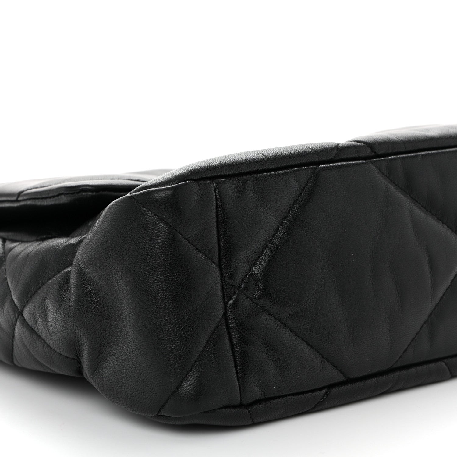 Shiny Goatskin Quilted Large CHNL 19 Flap Black