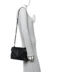 Sheepskin Matelasse Chevron Monogram Medium College Bag Black