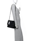 Patent Crocodile Embossed Lambskin Monogram Medium Niki Chain Satchel Black
