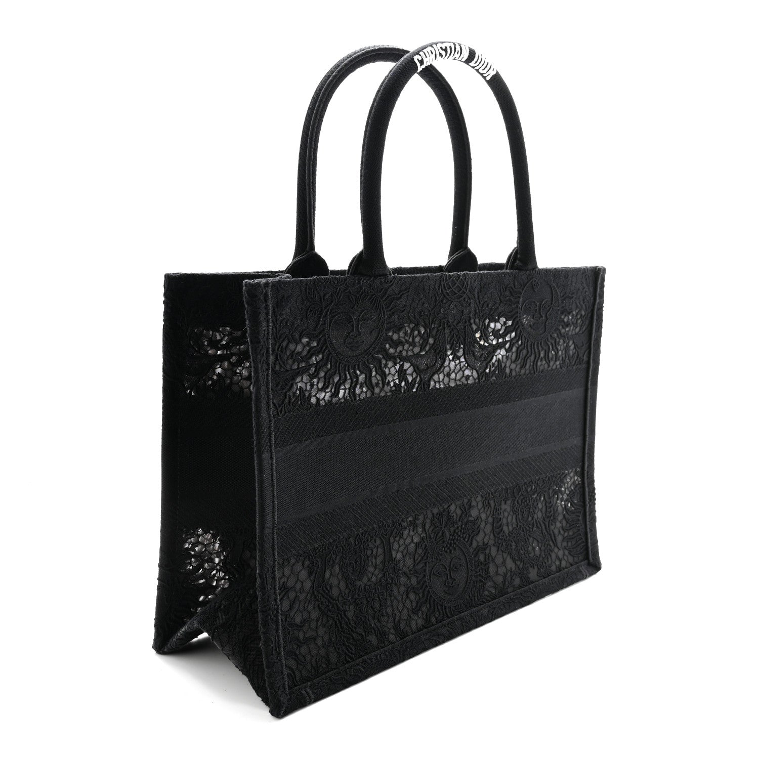 Embroidered 3D Macrame D-Lace Sun Medium Book Tote Black