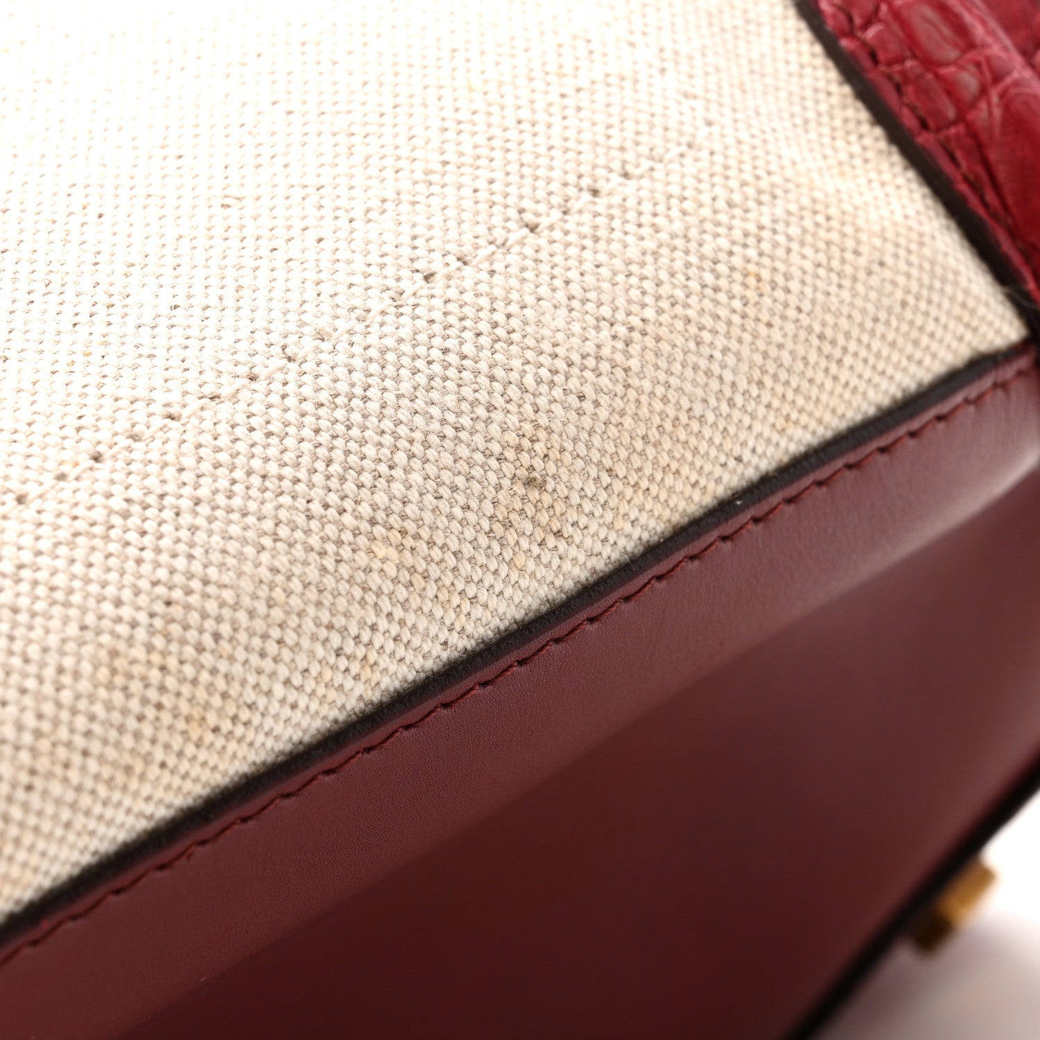 Canvas Crocodile Embossed Bi-Color Mini Luggage Beige Red