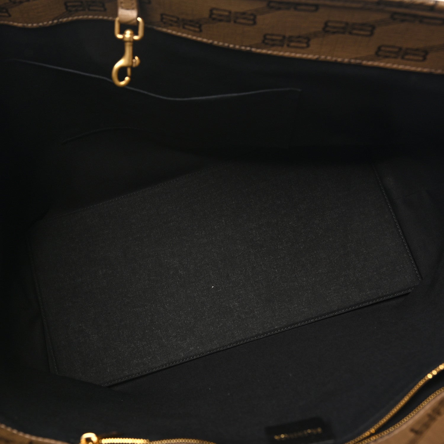 Coated Canvas BB Monogram Large Signature East West Shopper Bag Beige Brown