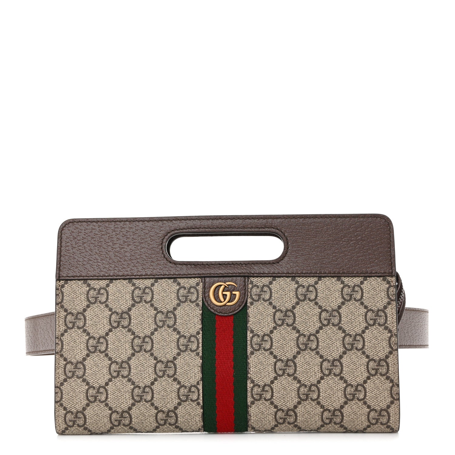 GG Supreme Monogram Textured Dollar Calfskin Web Ophidia Slip Handle Belt Bag 90 36 Beige Ebony New Acero