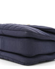 Jersey Chevron Quilted Small Trendy CC Dual Handle Flap Bag Navy Blue
