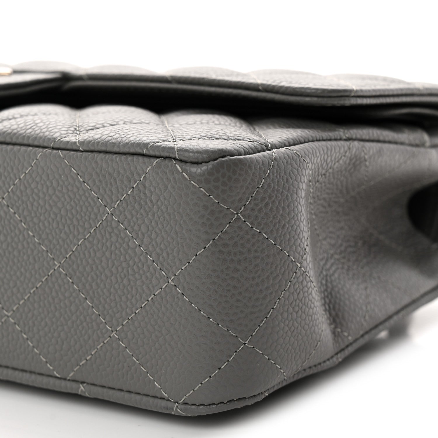 Caviar Quilted Medium Double Flap Grey