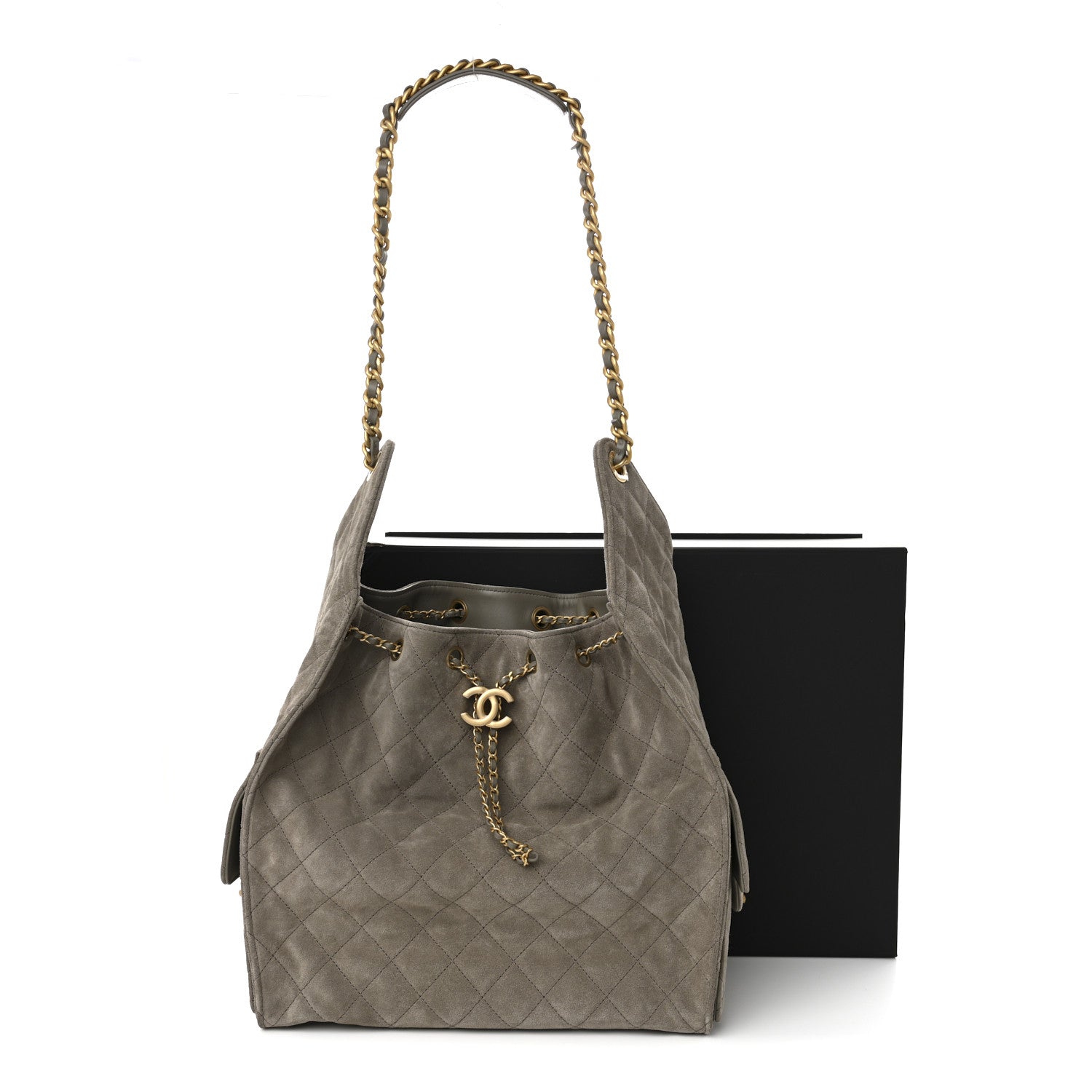 Suede Quilted Medium CHNL 25 Handbag Dark Grey