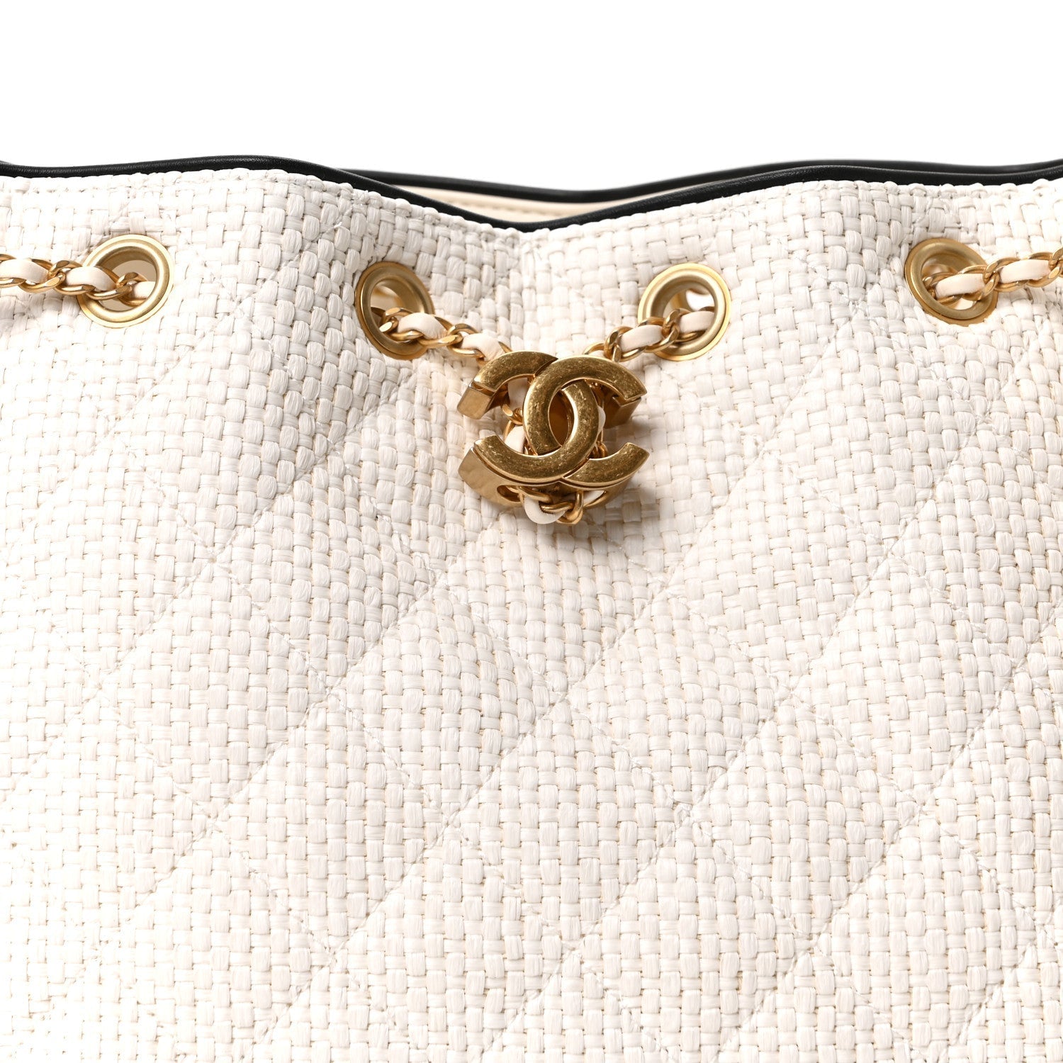 Braided Raffia Calfskin Quilted Small CHNL 25 Handbag White Black