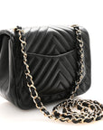 Lambskin Chevron Quilted Mini Square Flap Black