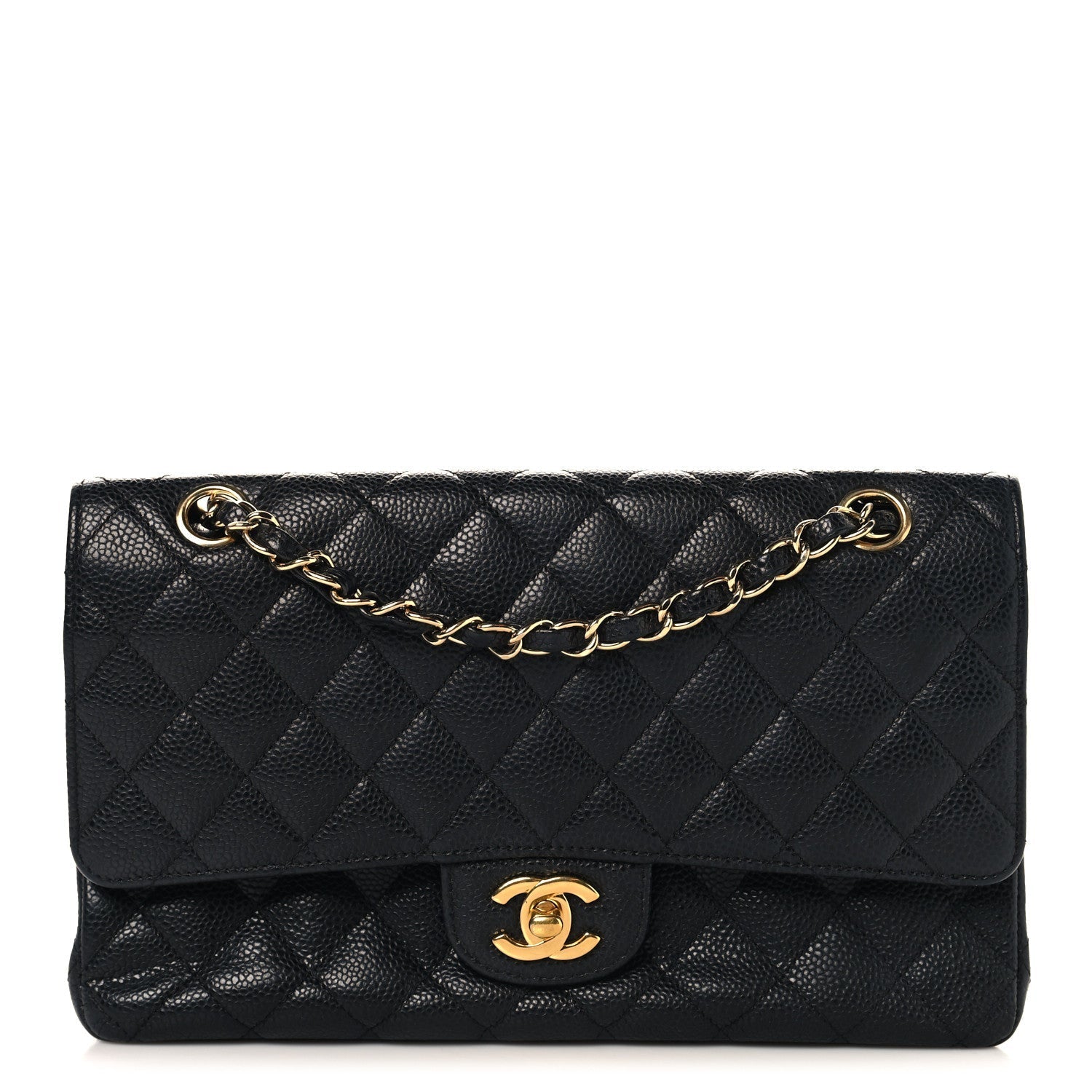 Caviar Quilted Medium Double Flap Black