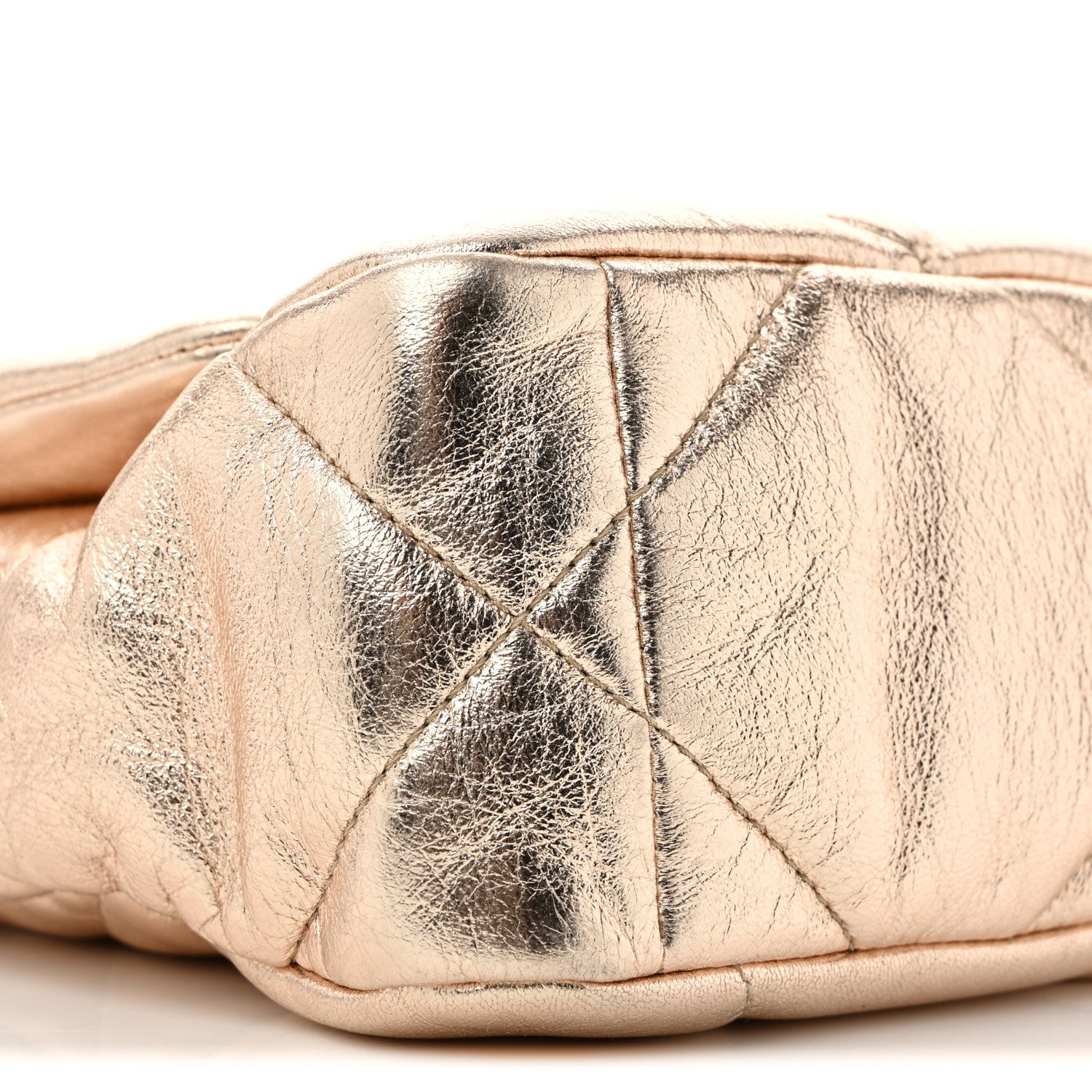 Metallic Lambskin Quilted Medium CHNL 19 Flap Gold