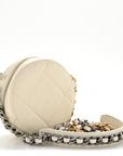 Lambskin Quilted CHNL 19 Round Clutch With Chain White