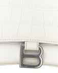 Calfskin Crocodile Embossed Small Hourglass Top Handle Bag White