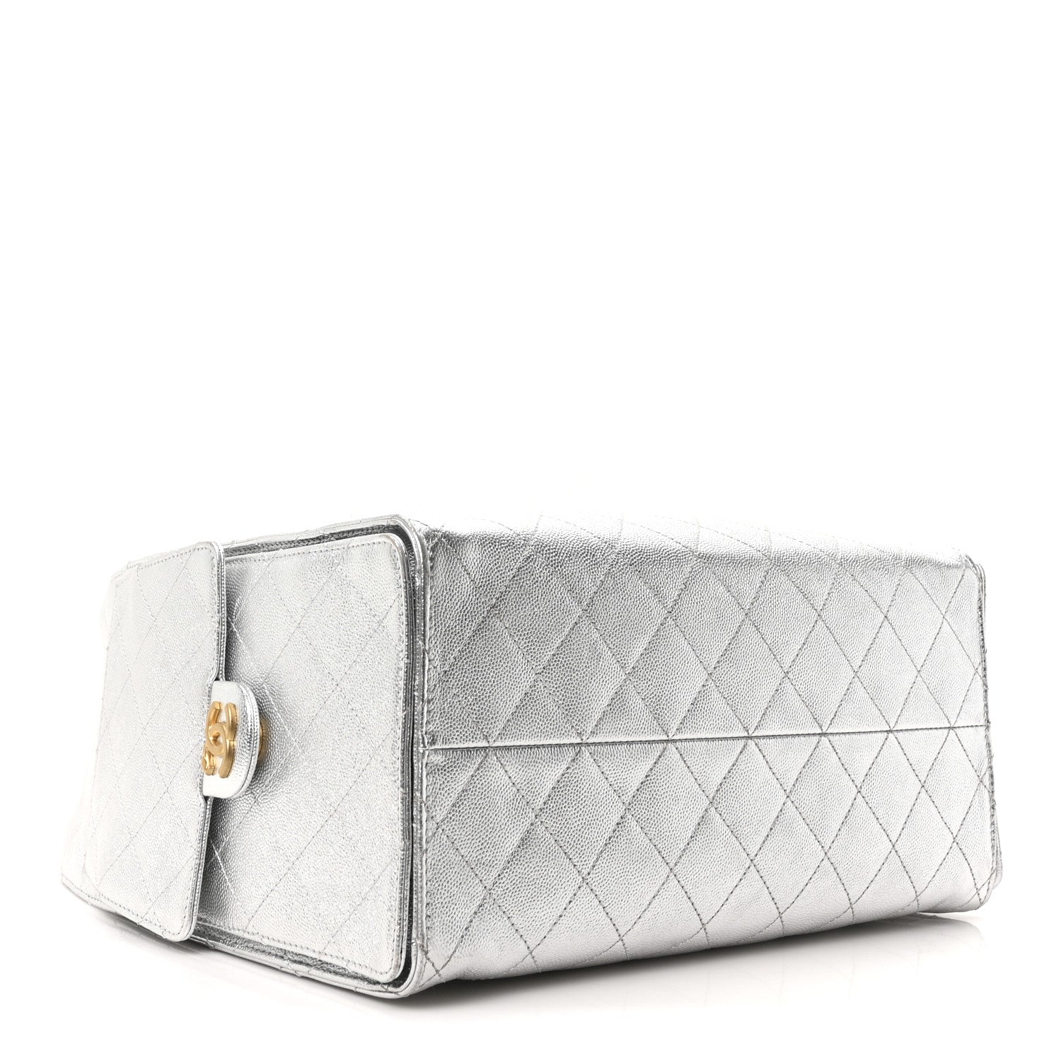 Metallic Caviar Quilted Medium CHNL 25 Handbag Silver