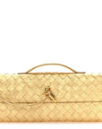 Metallic Satin Lambskin Intrecciato Long Andiamo Top Handle Clutch Gold