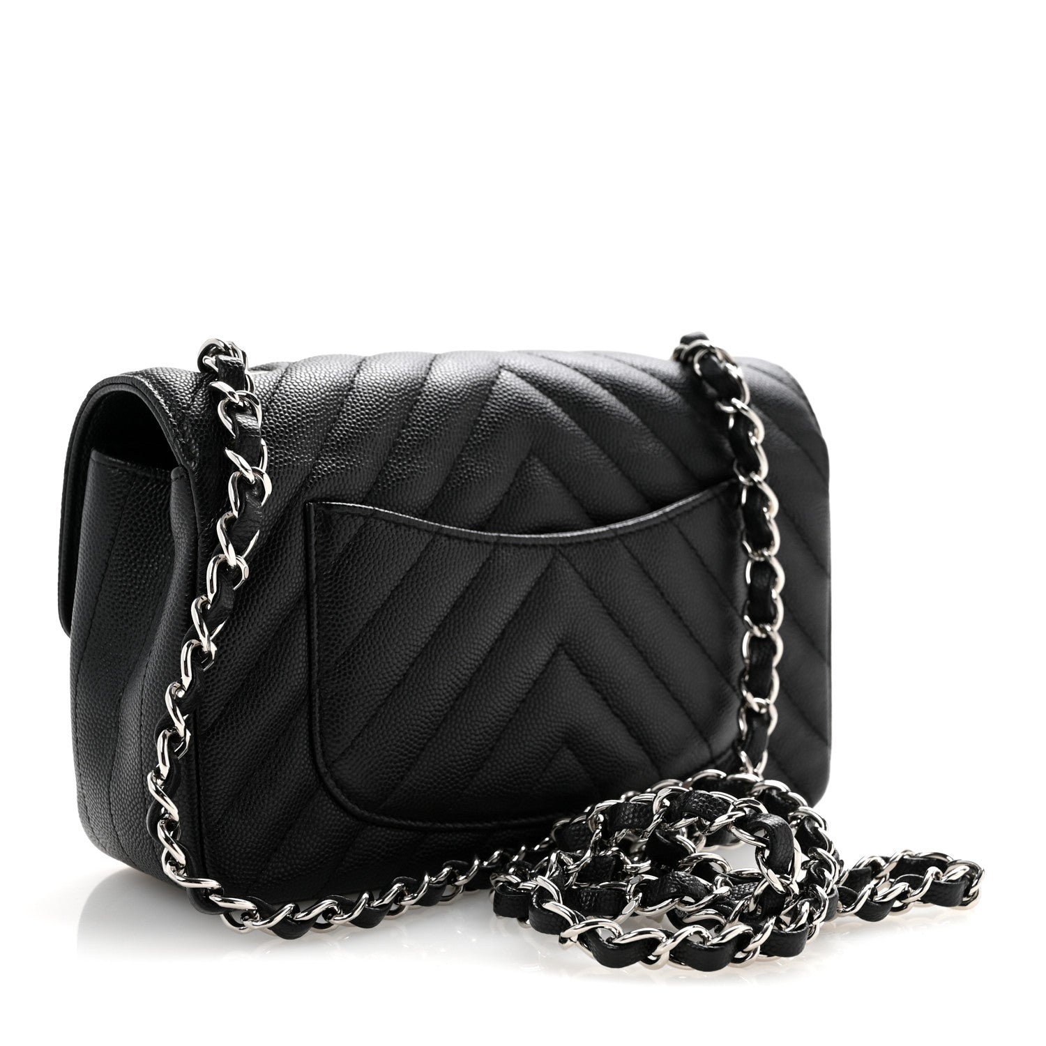 Caviar Chevron Quilted Mini Rectangular Flap Black