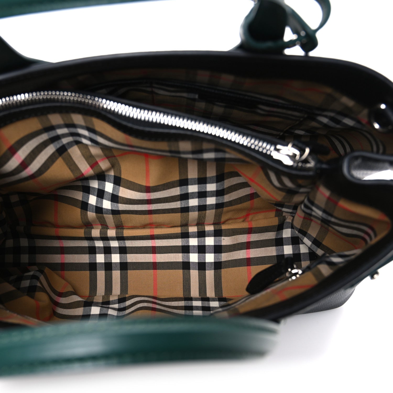 Derby Calfskin House Check Medium Banner Tote Black Sea Green
