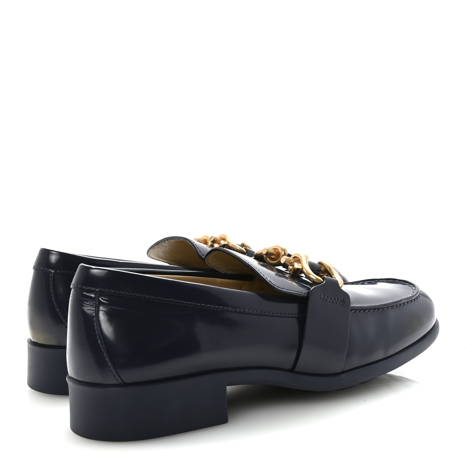 Glossy Calfskin Monsieur Loafers 37.5 Navy Blue