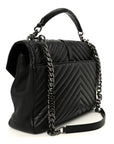 Sheepskin Matelasse Chevron Monogram Large College Satchel Black