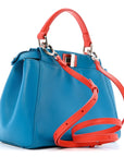 Nappa Colorblock Mini Peekaboo Iconic Satchel Blue Royal Papavero Cuoio
