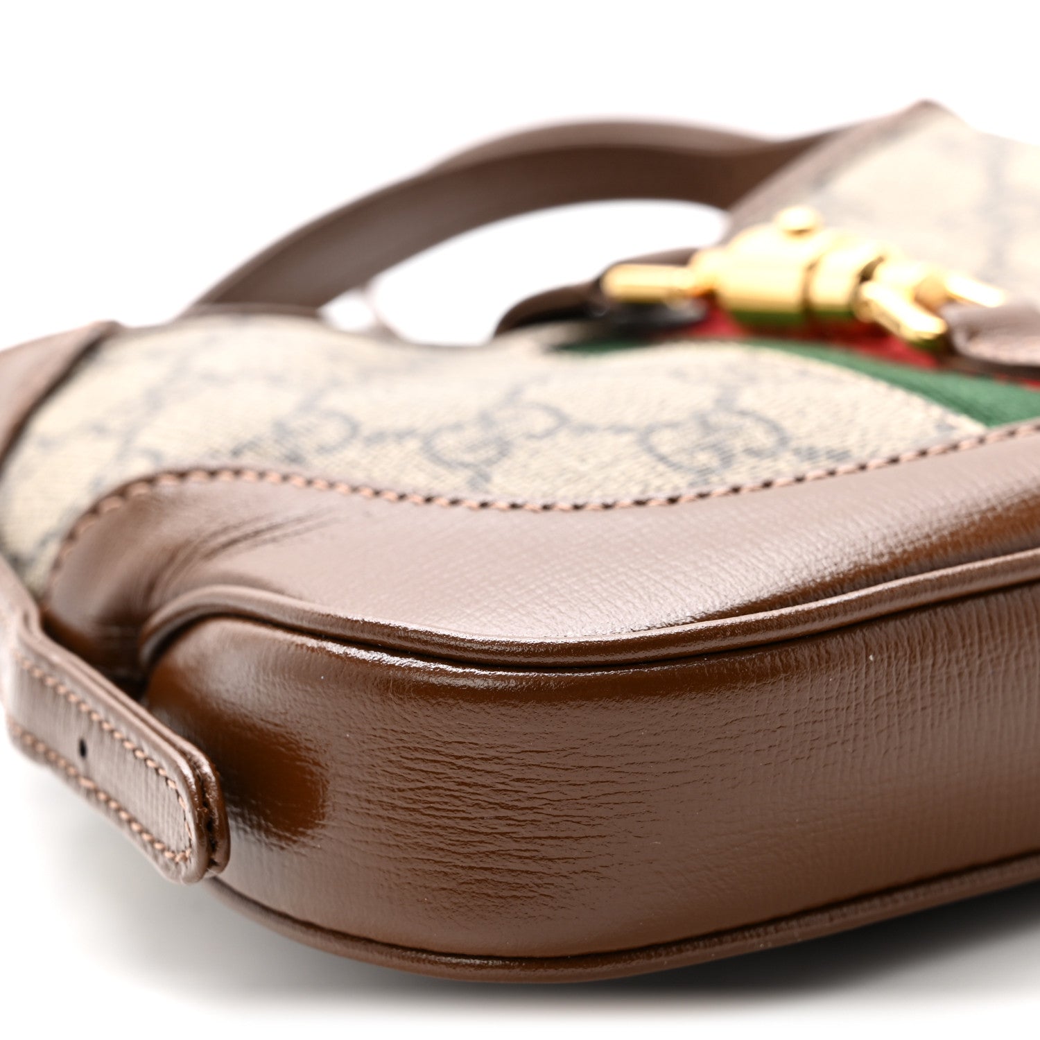 GG Supreme Monogram Azalea Calfskin Web Mini Jackie 1961 Hobo Beige Ebony Brown Sugar
