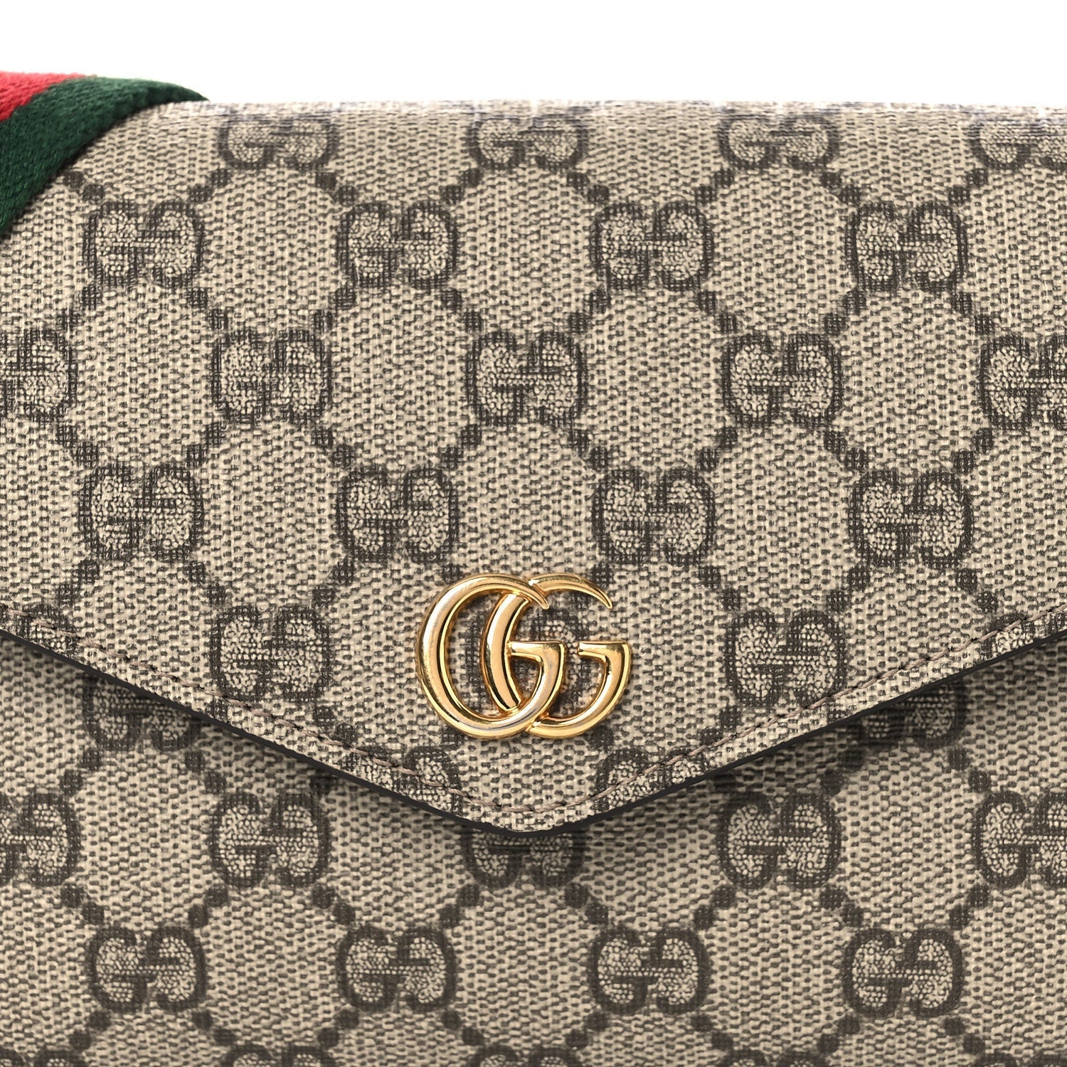 GG Supreme Monogram Textured Dollar Calfskin Web Mini Ophidia Envelope Shoulder Bag Beige Ebony