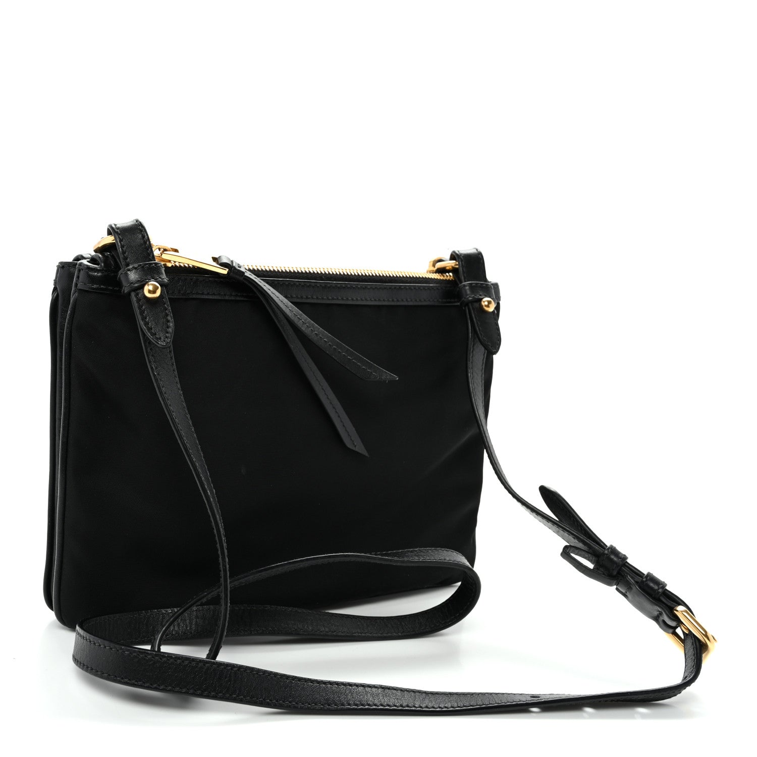 Tessuto Nylon Soft Calf Double Zip Crossbody Bag Black