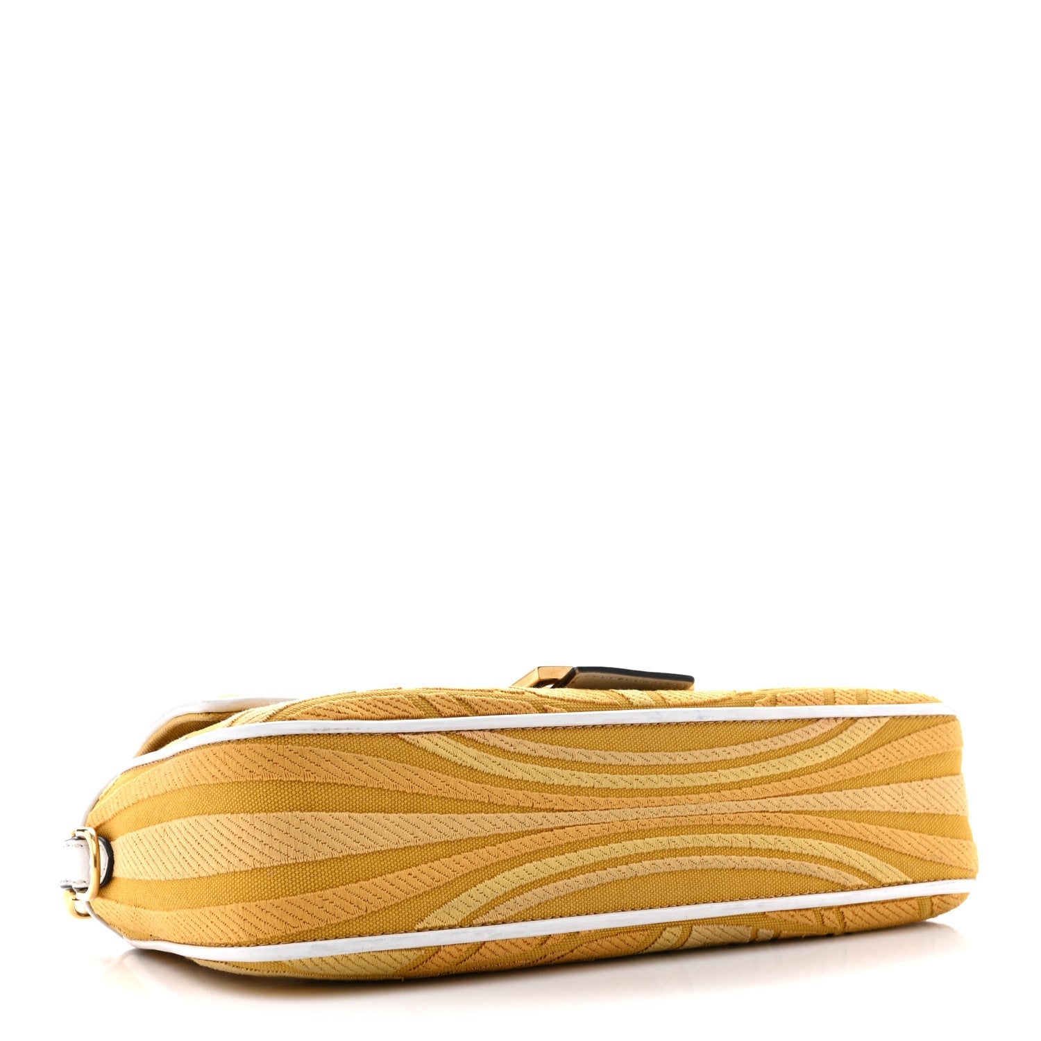 X SARA COLEMAN Canvas Vitello King Seta FF Fish Eye Embroidered Baguette Mostarda White Ice