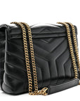 Calfskin Y Quilted Monogram Small Loulou Chain Satchel Black