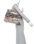Canvas Embroidered Large Zodiac Book Tote Latte Multicolor