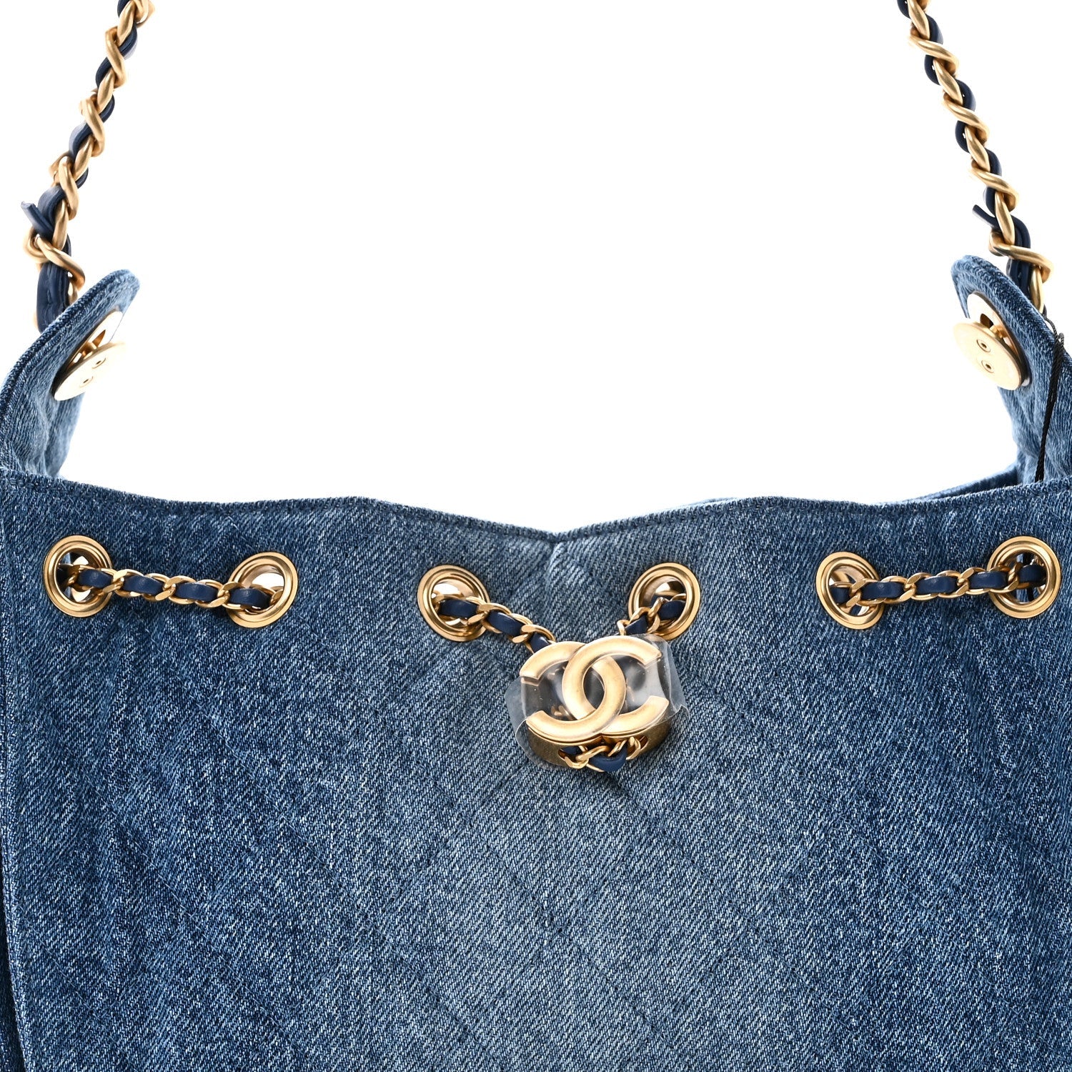 Washed Denim Quilted Mini CHNL 25 Handbag Blue
