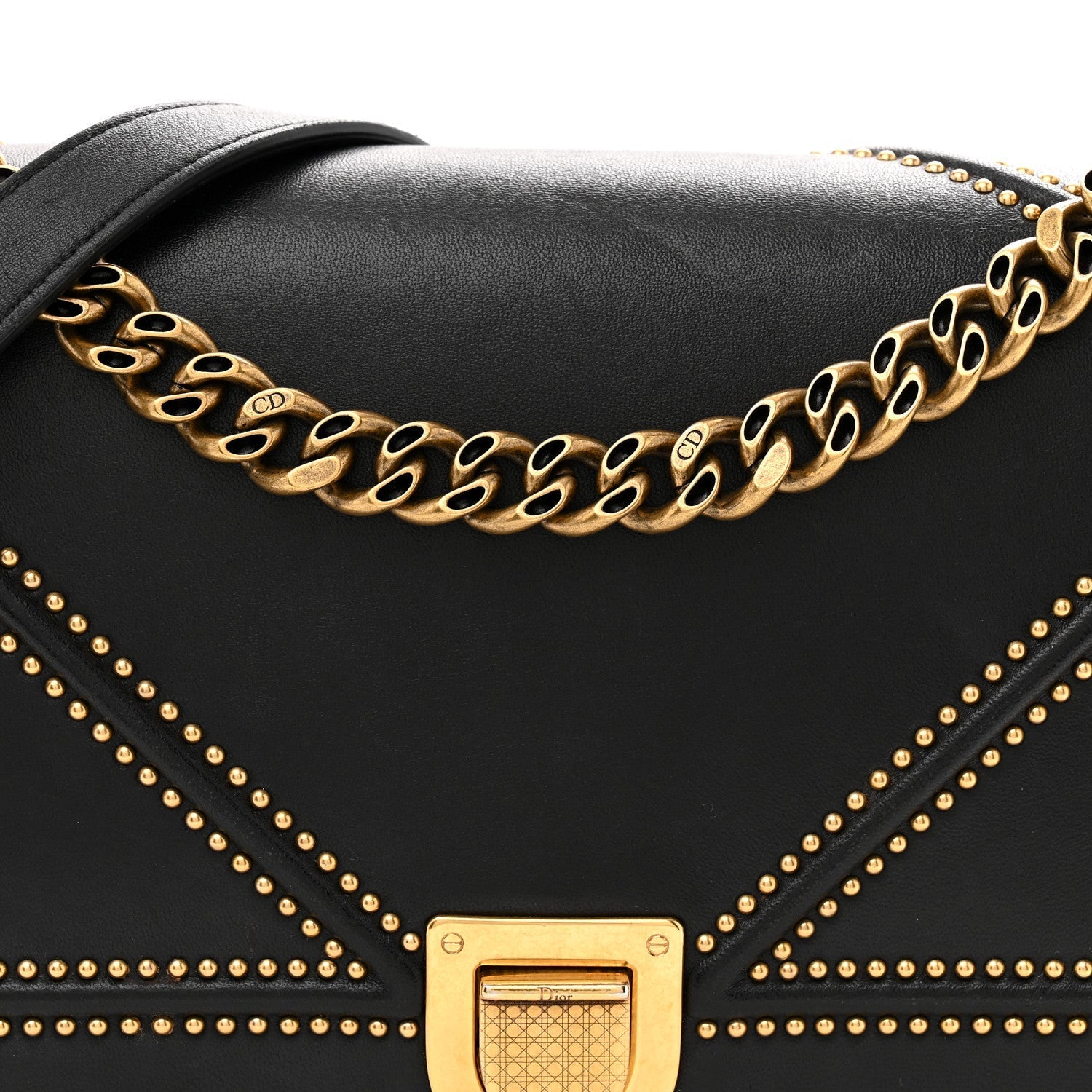 Lambskin Studded Medium D1ORama Flap Bag Black