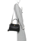 Natural Smooth Calfskin Small Rodeo Top Handle Handbag Black