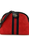 Suede Patent Web GG Small Ophidia Dome Shoulder Bag Hibiscus Red