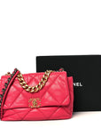 Goatskin Quilted Large CHNL 19 Flap Dark Pink