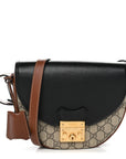 GG Supreme Monogram Calfskin Small Padlock Messenger Shoulder Bag Beige Black Cuir