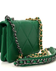 Lambskin Quilted CHNL 19 Wallet On Chain WOC Green