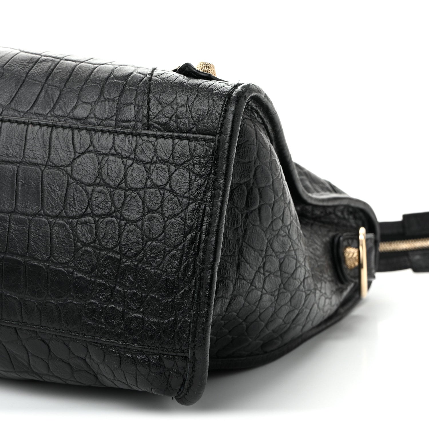 Calfskin Crocodile Embossed Giant 12 Gold Hardware City Black