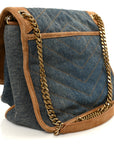 Denim Suede Monogram Medium Niki Chain Satchel Blue Cinnamon