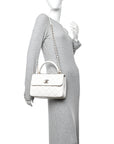 Lambskin Lacquered Quilted Small Trendy CC Dual Handle Flap Bag White